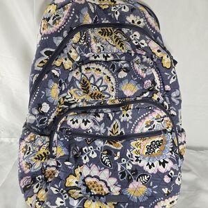 Vera Bradley Quilted Floral Backpack Blue Pink Yellow Cotton School Travel Bag